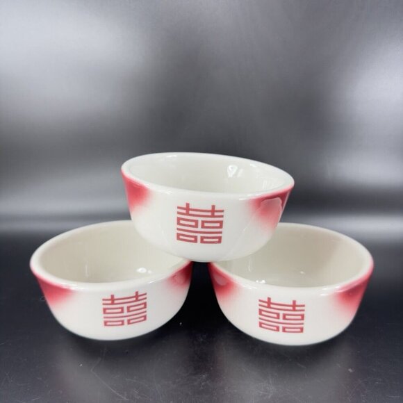 Jackson Custom China Restaurant Ware MCM Heavy Pottery Dish Bowl Set 3 Red White - Picture 16 of 16